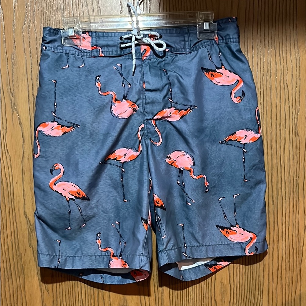 St. John’s Bay blue and pink flamingo swim trunks, size medium